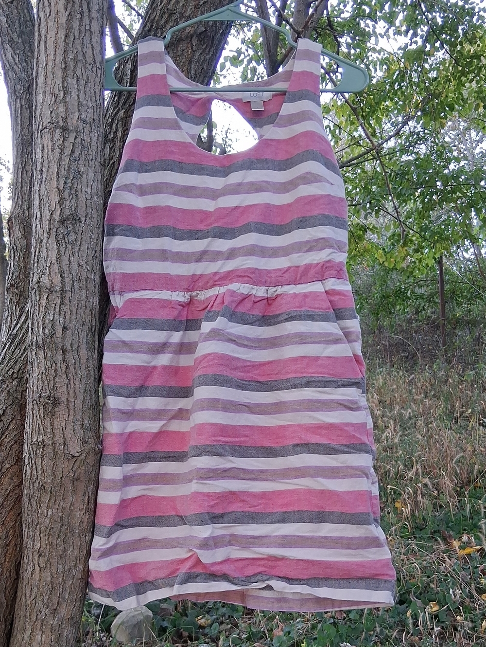 LOFT Pink and Purple Patterned Women’s Dress Linen Blend